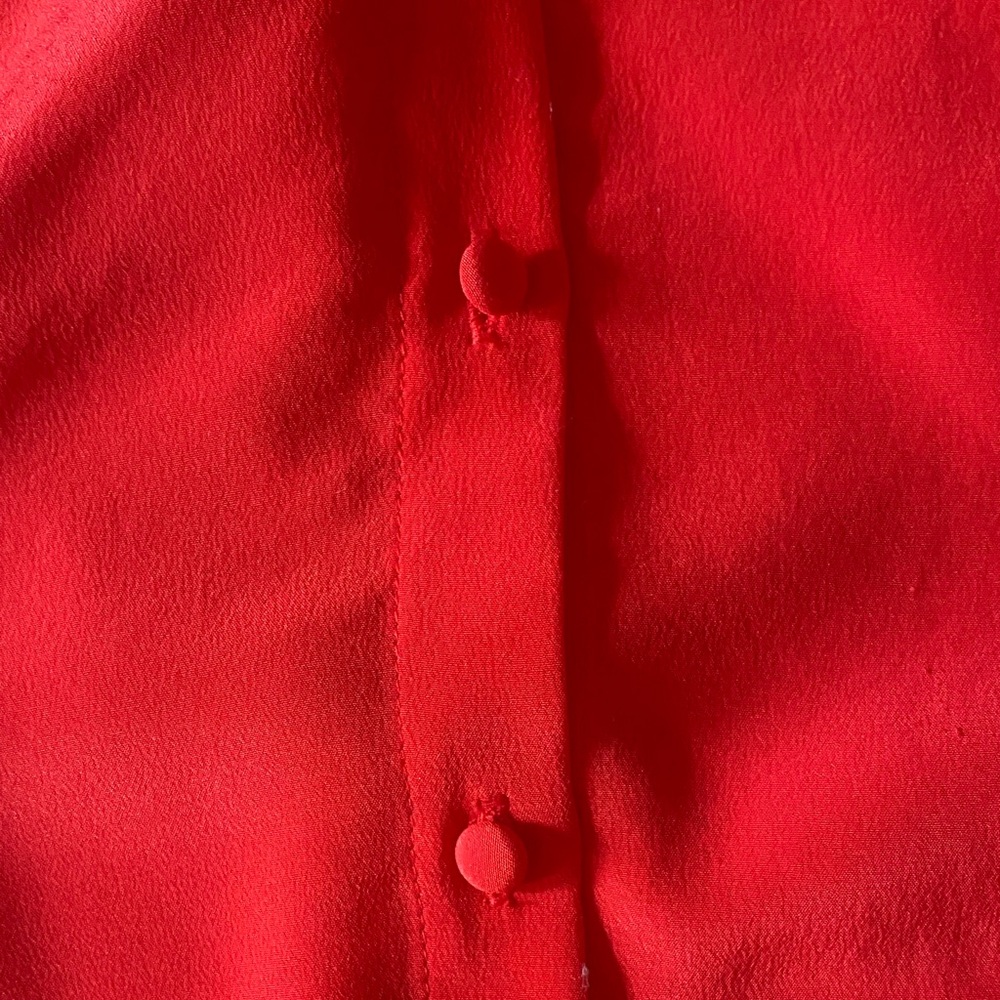 Sezane Silk Red Ruffled Button-Up Blouse - Picture 4 of 12